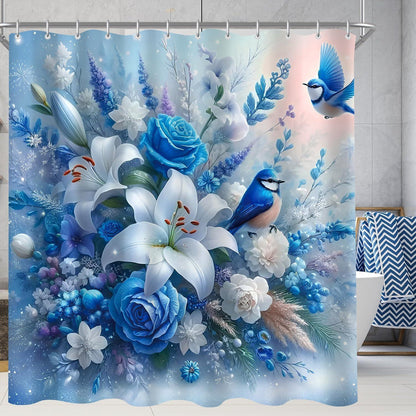 Duschvorhang blauer Vogel 240x200 cm | Wasserabweisend & Antischimmel