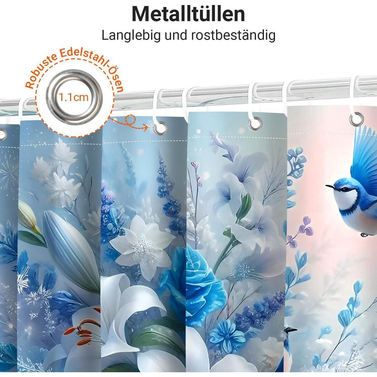 Duschvorhang blauer Vogel 240x200 cm | Wasserabweisend & Antischimmel