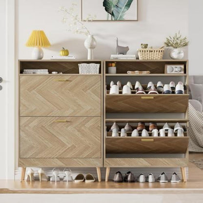 Schuhschrank Holz 2 Klappen | Schuhregal für 8-16 Paar Schuhe