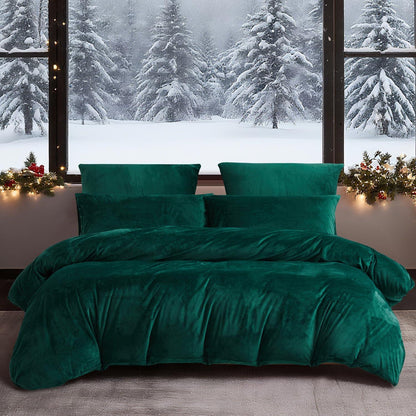Winter Bettwäsche Set Dunkelgrün 135x200 - Warm & Flauschig