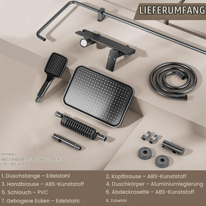 Duschsystem Komplettset mit Regendusche & Handbrause, höhenverstellbar