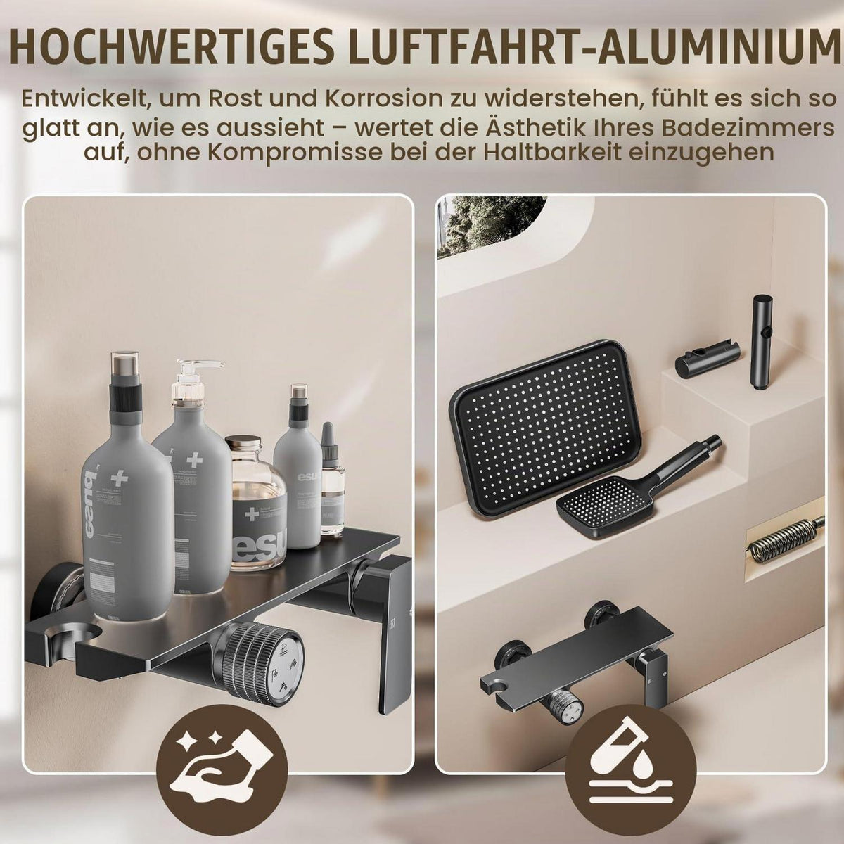 Duschsystem Komplettset mit Regendusche & Handbrause, höhenverstellbar