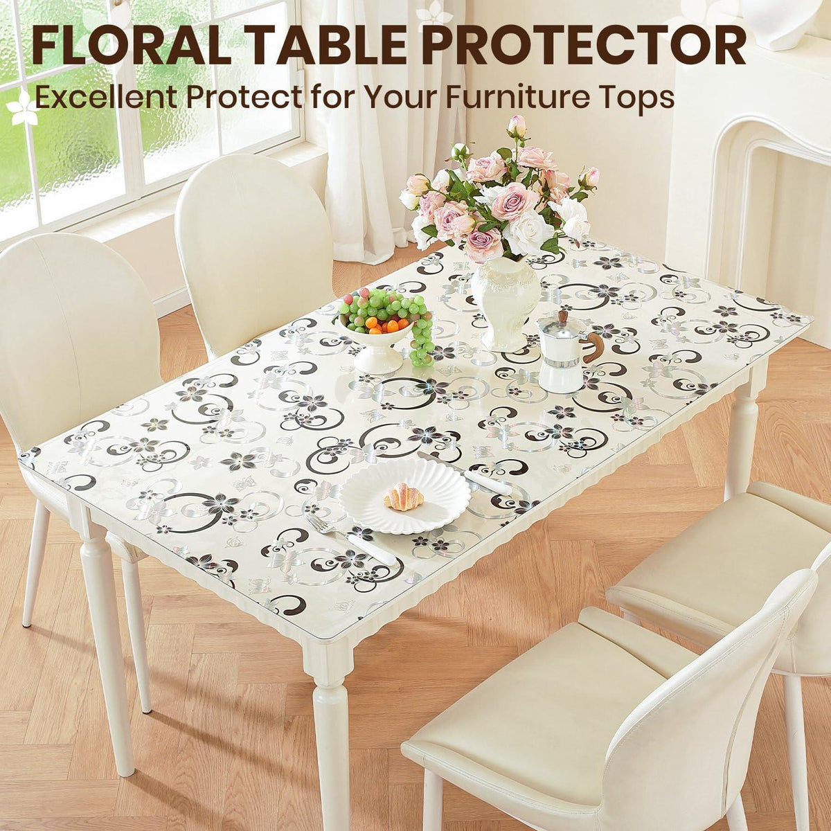 Transparente Tischfolie Blumenmuster 100x180 cm | Wasserdicht & Kratzfest