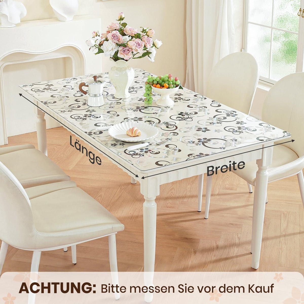 Transparente Tischfolie Blumenmuster 100x180 cm | Wasserdicht & Kratzfest