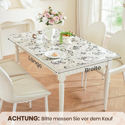 Transparente Tischfolie Blumenmuster 100x180 cm | Wasserdicht & Kratzfest