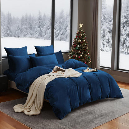 Flauschige Winterbettwäsche Dunkelblau 220x240 cm, 3-teilig
