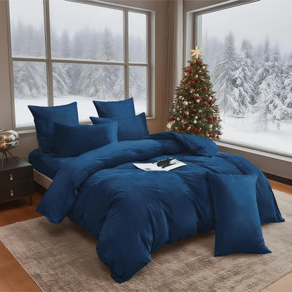 Flauschige Winterbettwäsche Dunkelblau 220x240 cm, 3-teilig
