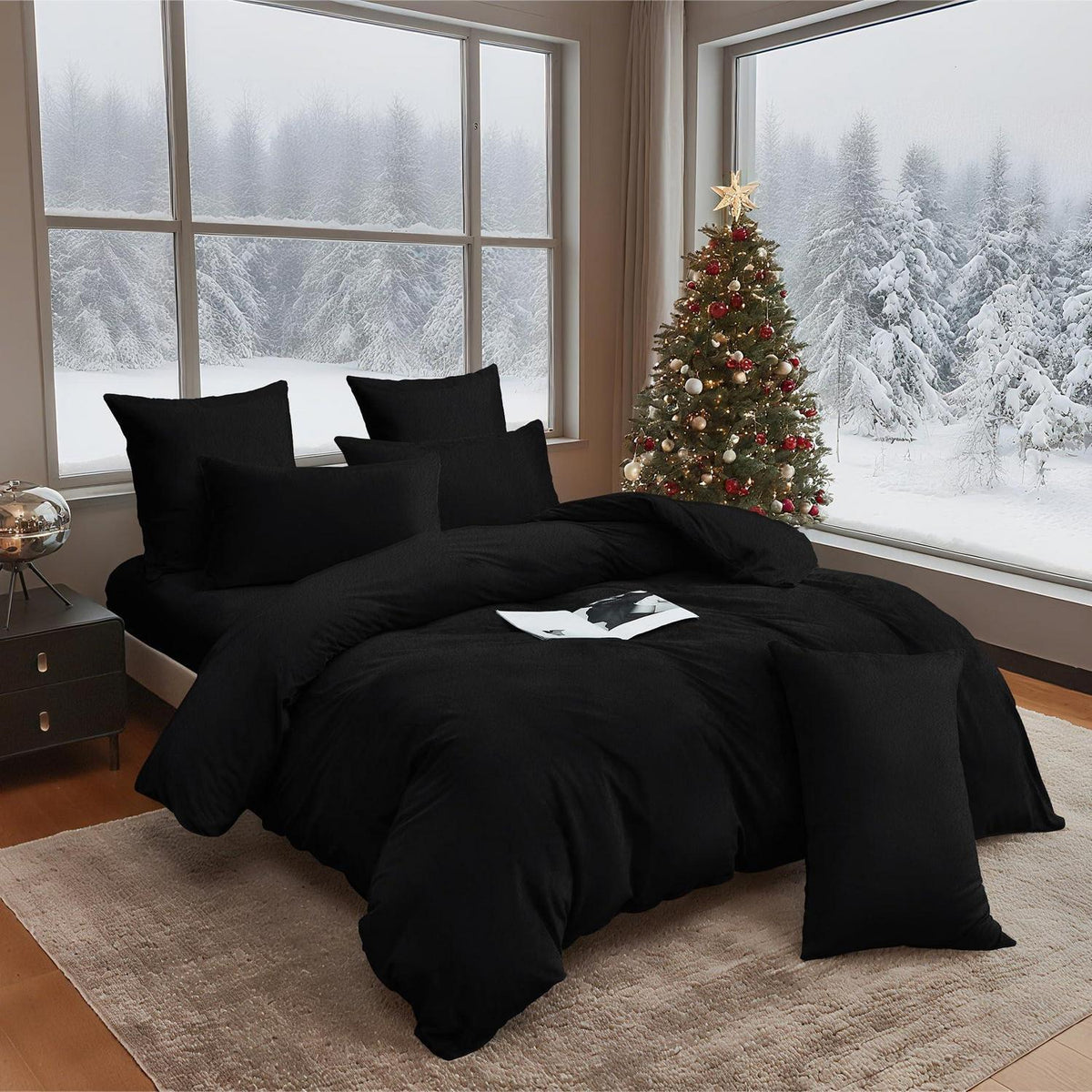 Winter Bettwäsche 135x200 - Schwarz, Flauschig & Kuschelig