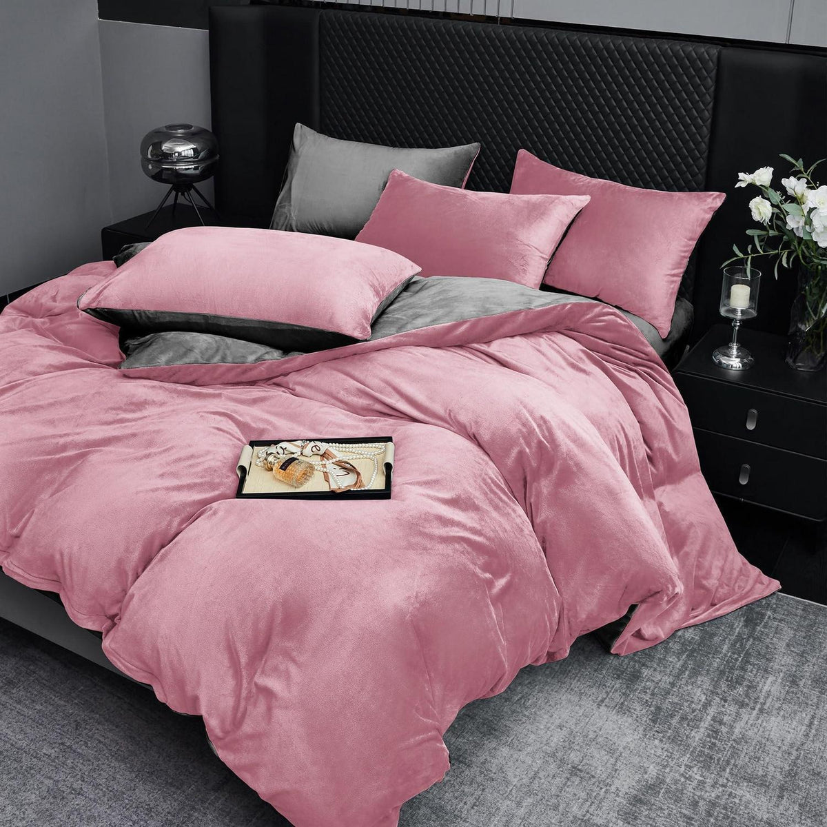 Winter Bettwäsche 220x240 Rosa Grau – Warm & Kuschelig 3-teilig