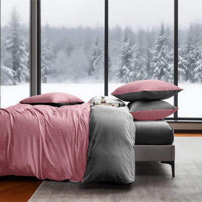 Winter Bettwäsche 220x240 Rosa Grau – Warm & Kuschelig 3-teilig