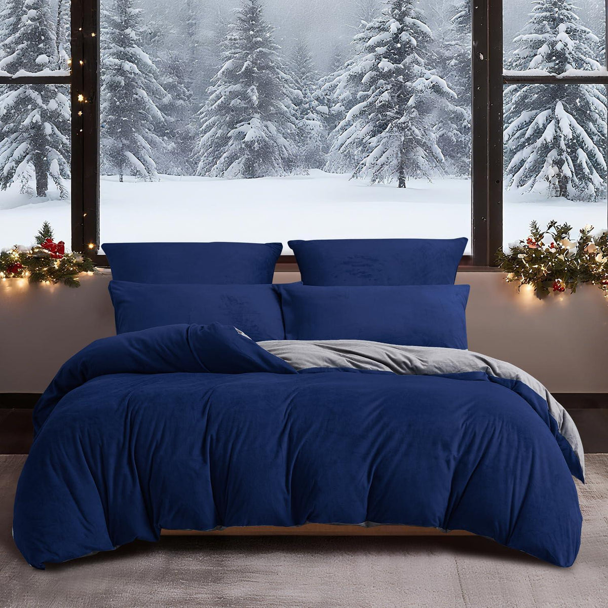Winter Bettwäsche 135x200 - Dunkelblau Grau, 4-teilig & Flauschig