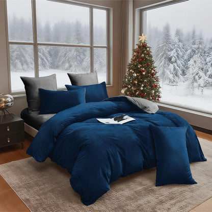 Winter Bettwäsche 135x200 - Dunkelblau Grau, 4-teilig & Flauschig
