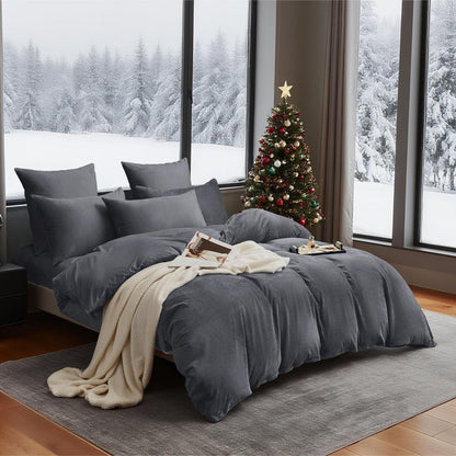 Winter Bettwäsche 220x240 Grau – Warm & Kuscheliges Flanell-Set