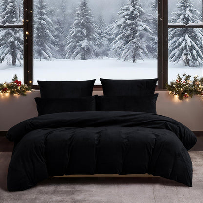 Flauschige Winterbettwäsche 220x240 Schwarz - Warm & Kuschelig