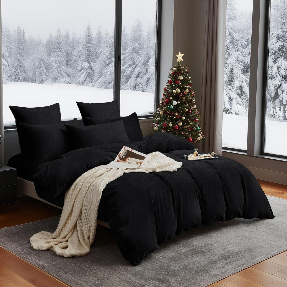 Flauschige Winterbettwäsche 220x240 Schwarz - Warm & Kuschelig