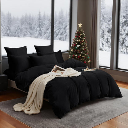 Flauschige Winterbettwäsche 220x240 Schwarz - Warm & Kuschelig