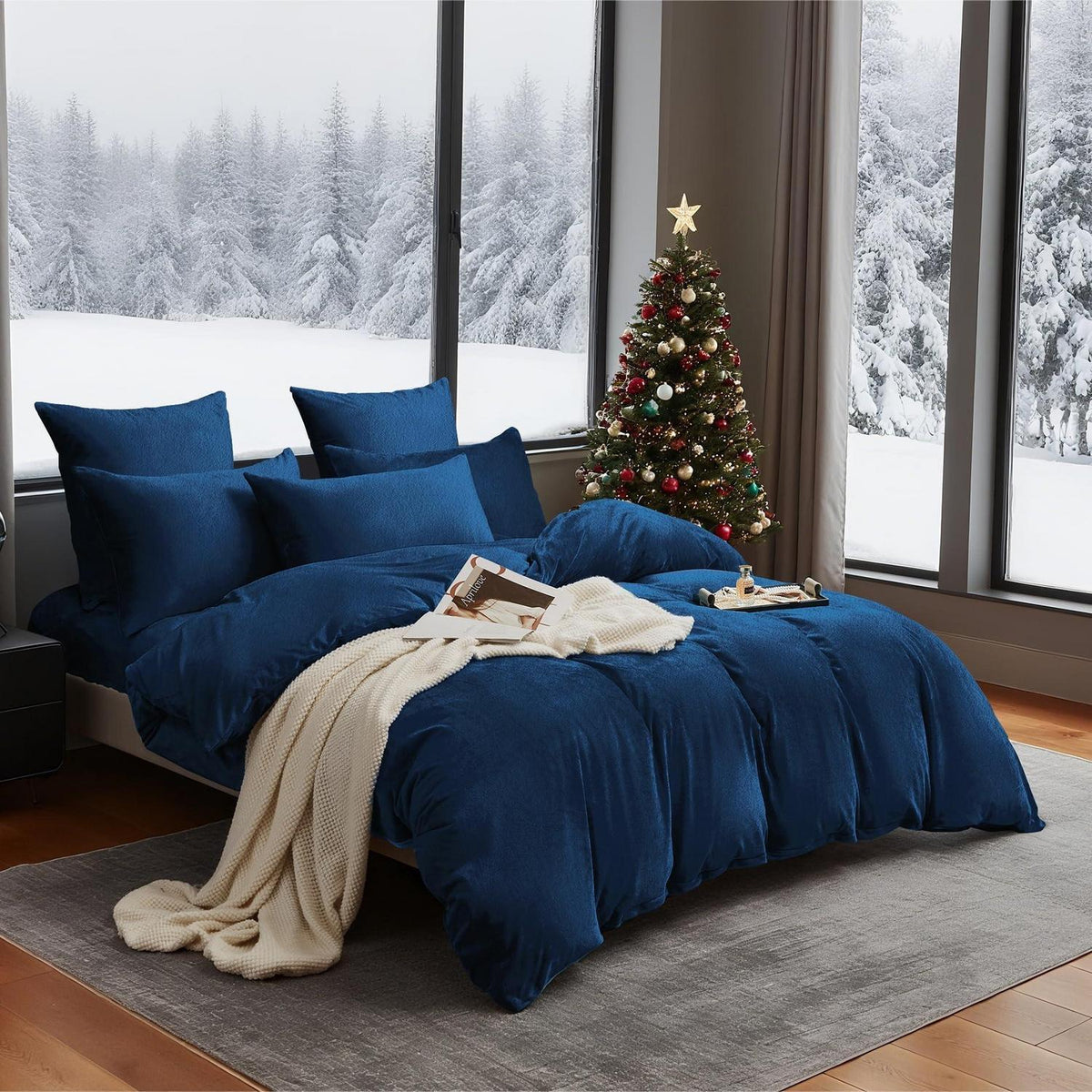 Winter Bettwäsche 135x200 Dunkelblau - 4teilig, Flauschig & Warm