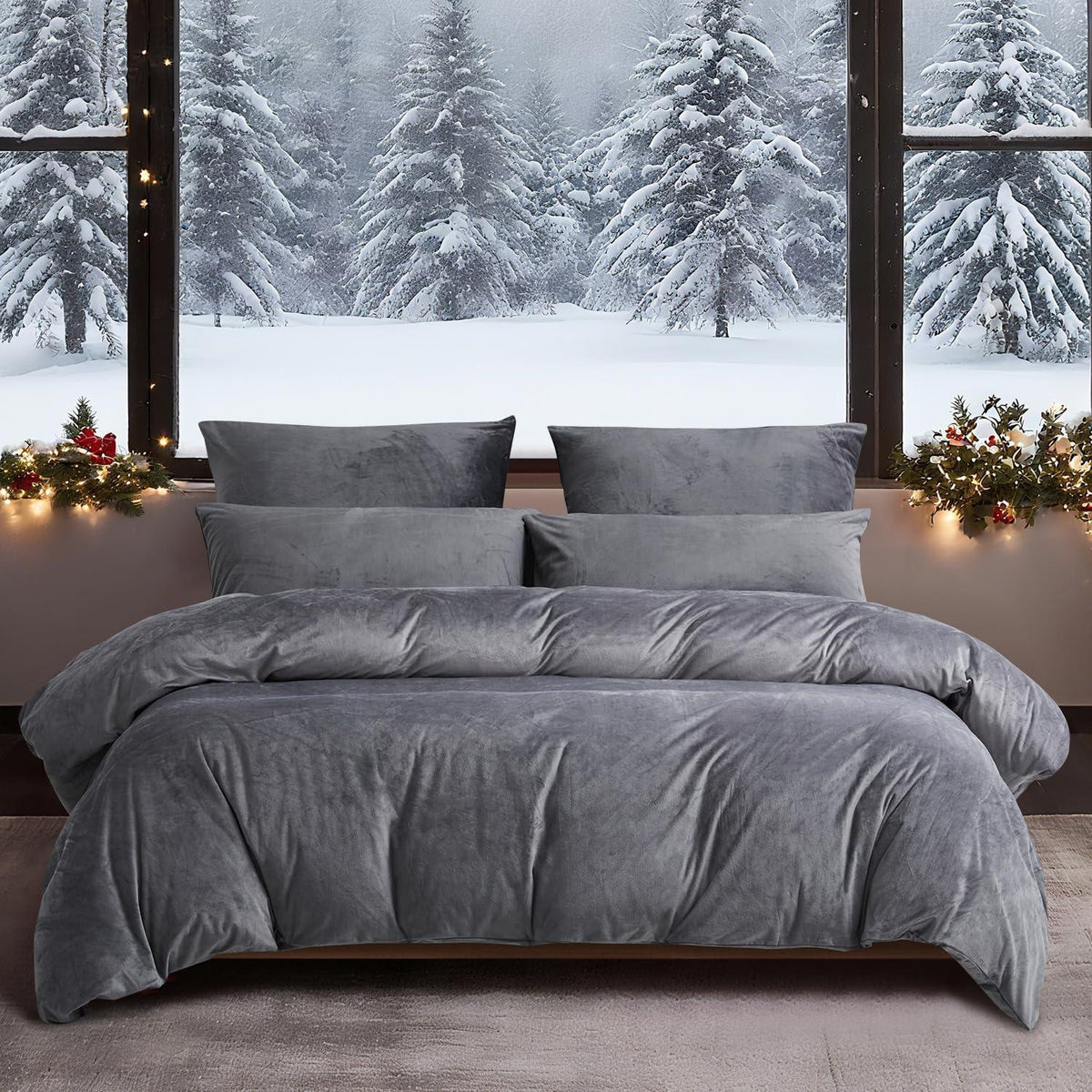 Flauschige Winterbettwäsche 135x200 Grau 4-teilig