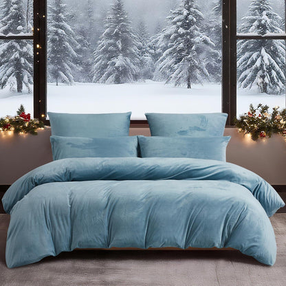 Flauschige Winterbettwäsche 135x200, Hellblau, 4-teilig