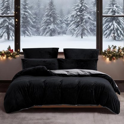 Flauschige Winterbettwäsche 220x240 Schwarz Grau 3-teilig
