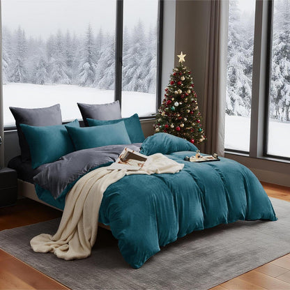 Flauschige Winterbettwäsche 220x240 Petrol Grau 3-teilig