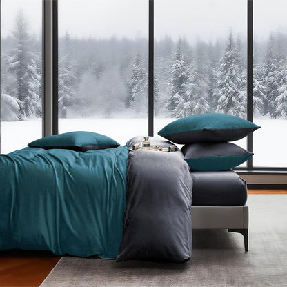 Flauschige Winterbettwäsche 220x240 Petrol Grau 3-teilig