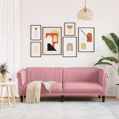 Rosa Samt 3-Sitzer Sofa – Modernes Bodencouch Sofa