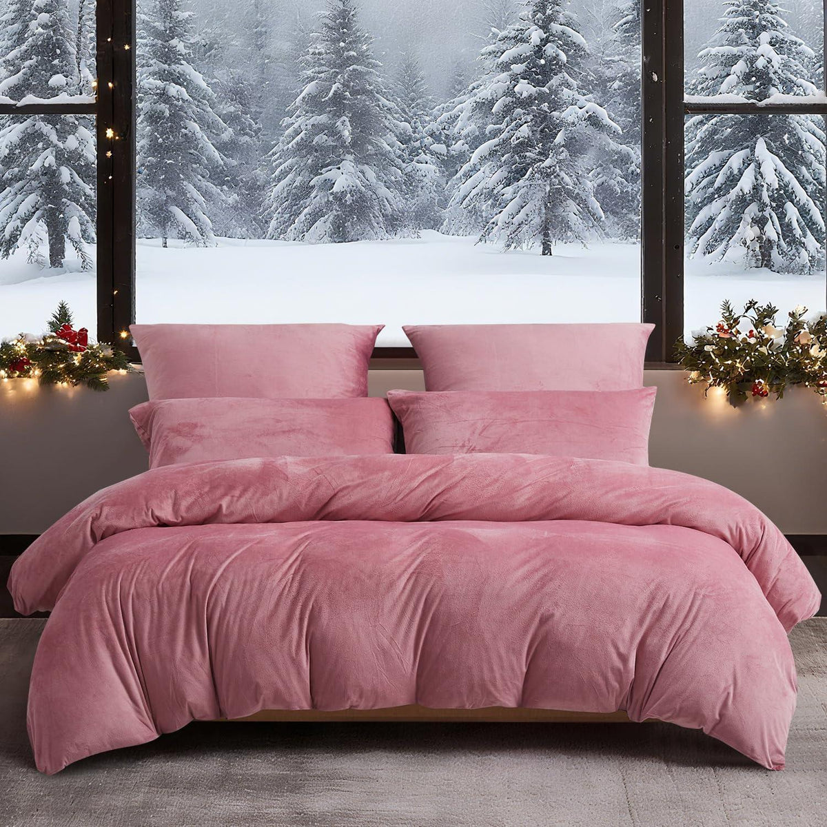 Winter Bettwäsche 135x200 Rosa - 4teilig, Flauschig & Warm