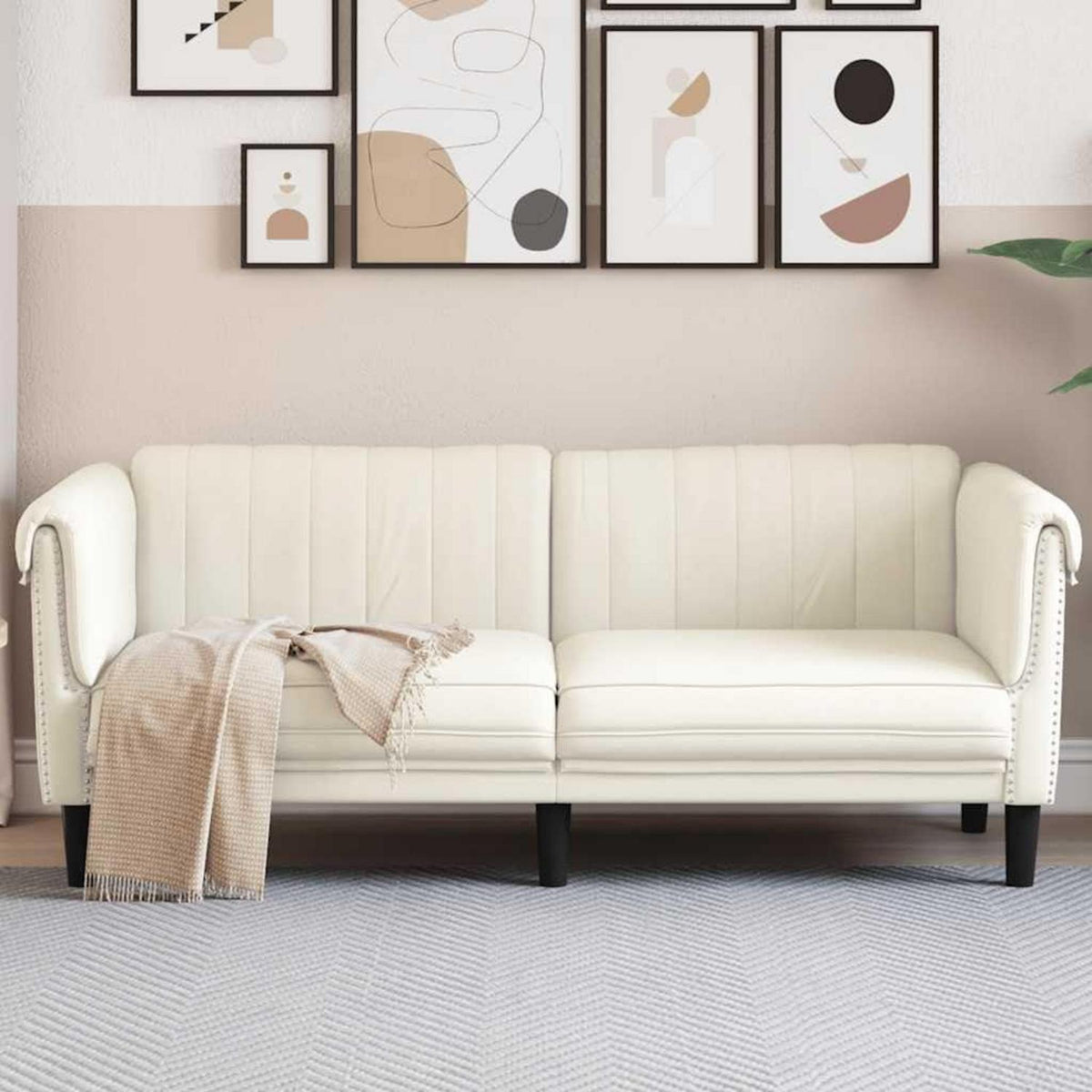 2-Sitzer Sofa Creme Samt – Bequeme Leseecke mit Holzbeinen