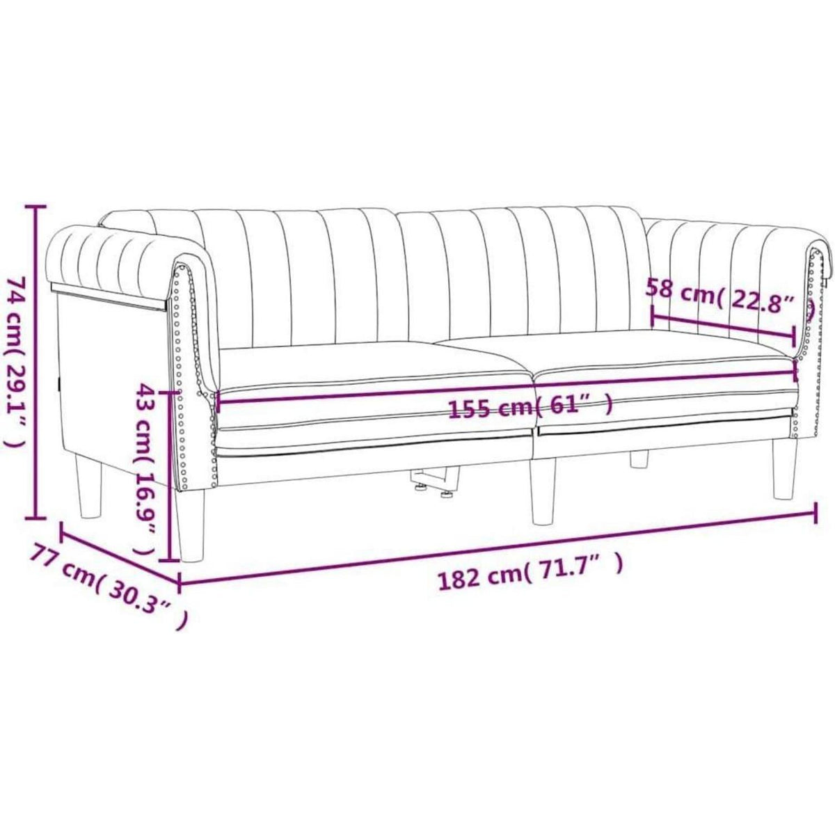 2-Sitzer Sofa Creme Samt – Bequeme Leseecke mit Holzbeinen