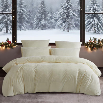 Flauschige Winterbettwäsche 200x220 Beige Creme 3-teilig