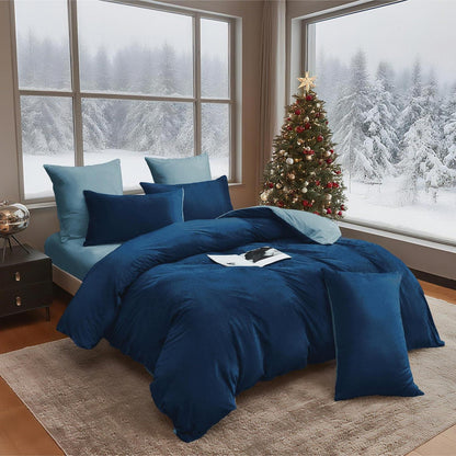 Flauschige Winterbettwäsche 135x200 Dunkelblau Hellblau 4-teilig