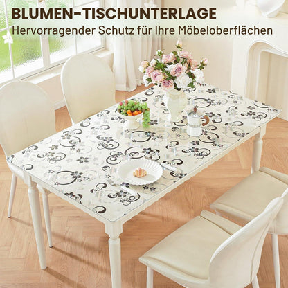 Transparente Tischfolie Blumenmuster 80x140 cm | Schutzfolie wasserdicht