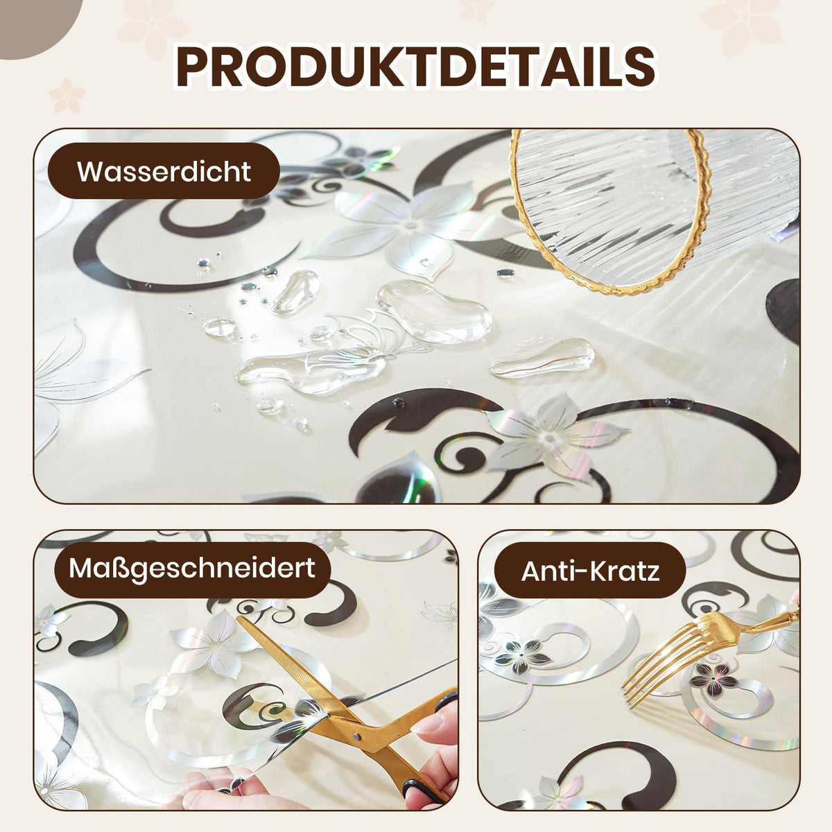 Transparente Tischfolie Blumenmuster 80x140 cm | Schutzfolie wasserdicht