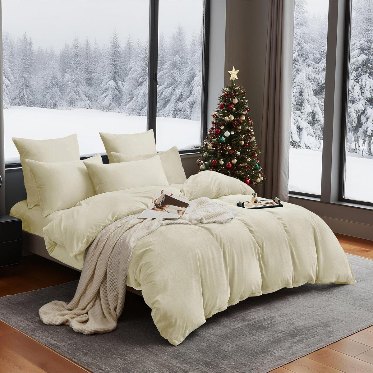 Flauschige Winterbettwäsche 135x200 cm, Beige Creme 4-teilig