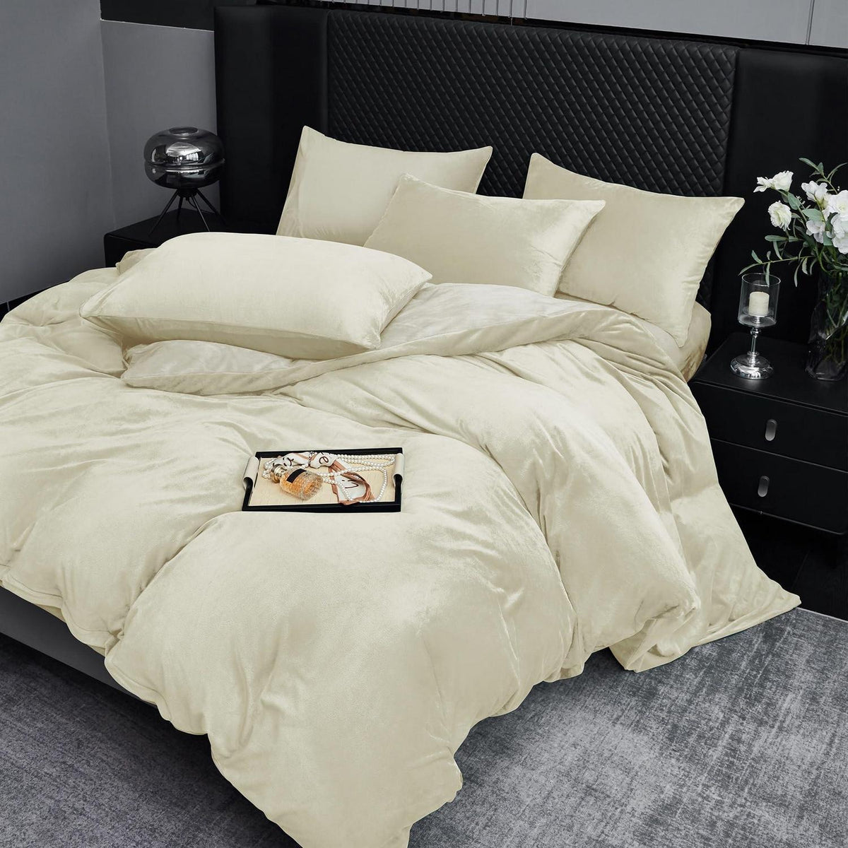 Flauschige Winterbettwäsche 135x200 cm, Beige Creme 4-teilig