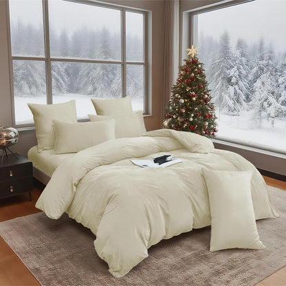 Flauschige Winterbettwäsche 135x200 cm, Beige Creme 4-teilig