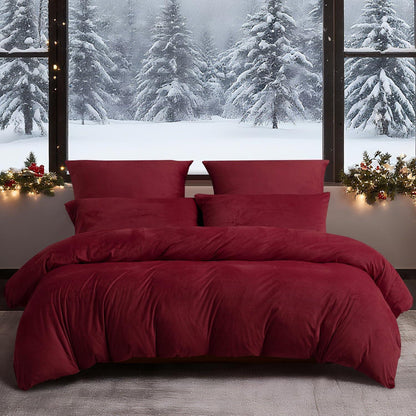 Flauschige Winterbettwäsche 220x240 cm - Weinrot, 3-teilig