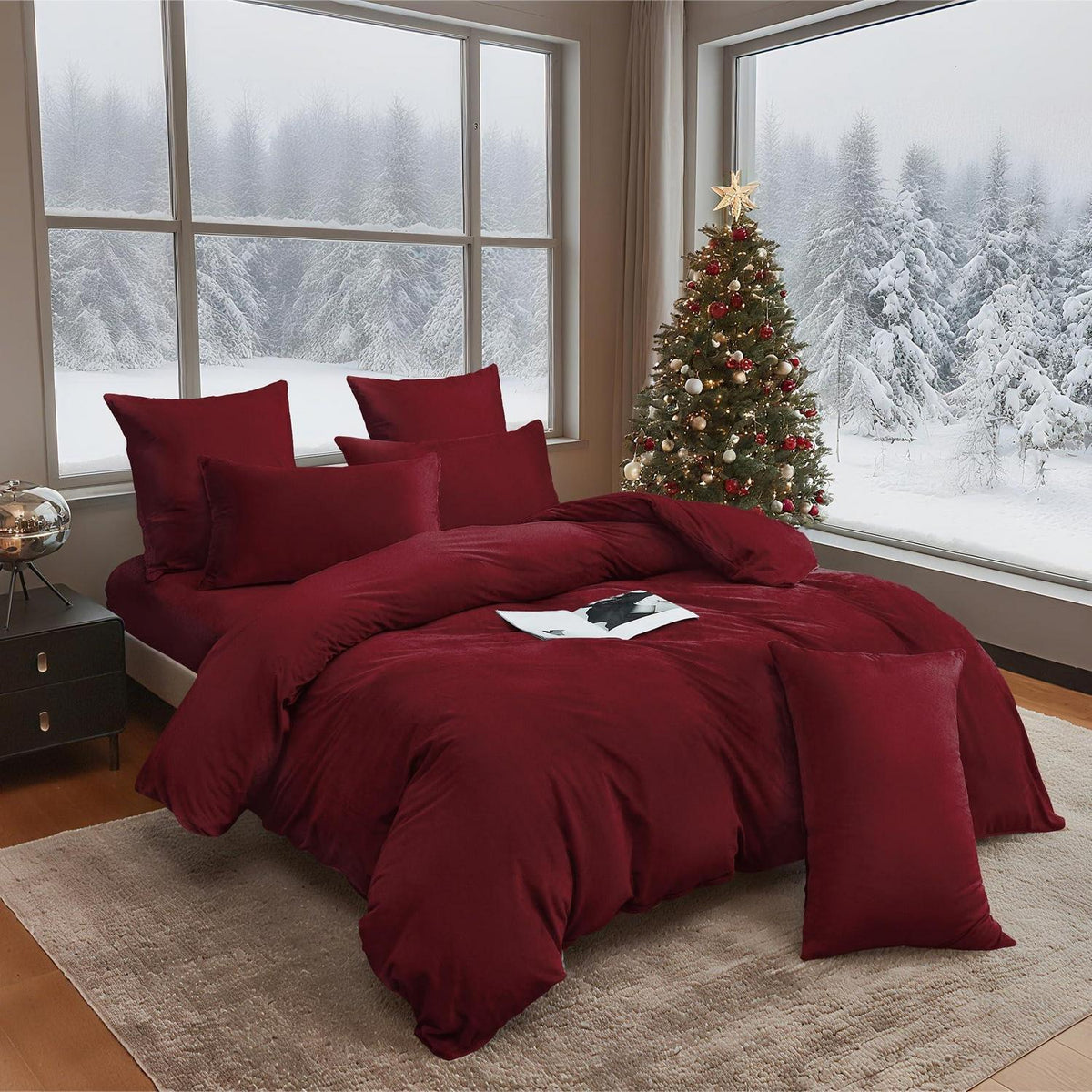 Flauschige Winterbettwäsche 220x240 cm - Weinrot, 3-teilig