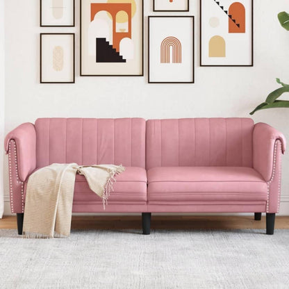 Rosa Samt 2-Sitzer Sofa mit Holzbeinen – Leseecke & Loungesessel