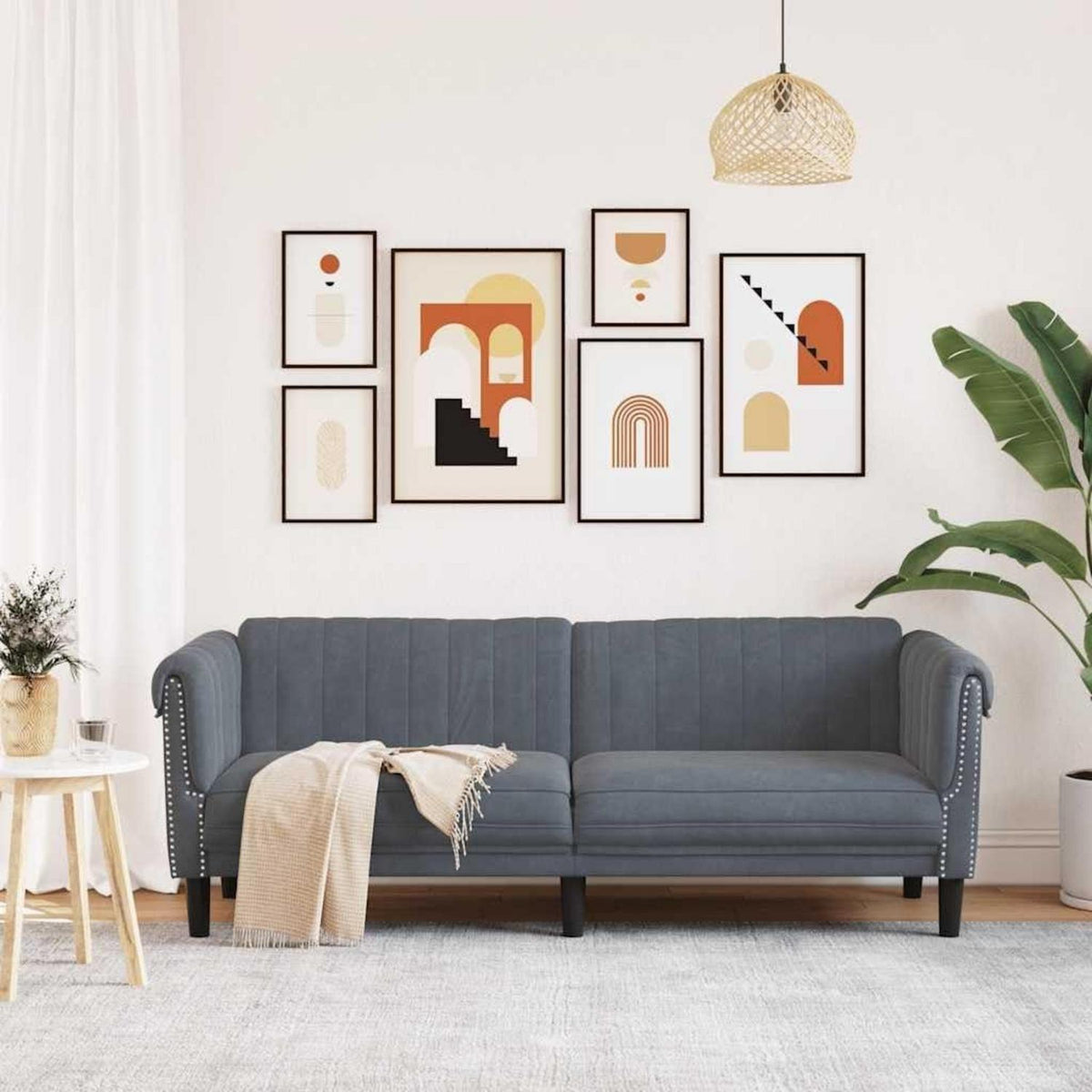 3-Sitzer Sofa Dunkelgrau Samt Modern mit Kissen