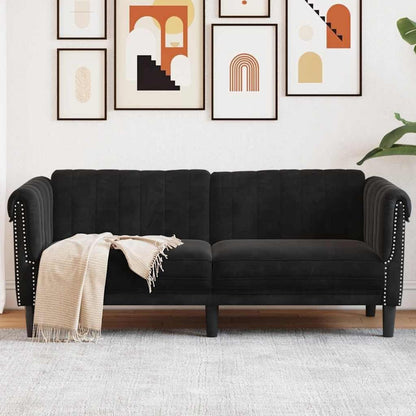 2-Sitzer Sofa Schwarz Samt | Moderner Akzentstuhl mit Kissen