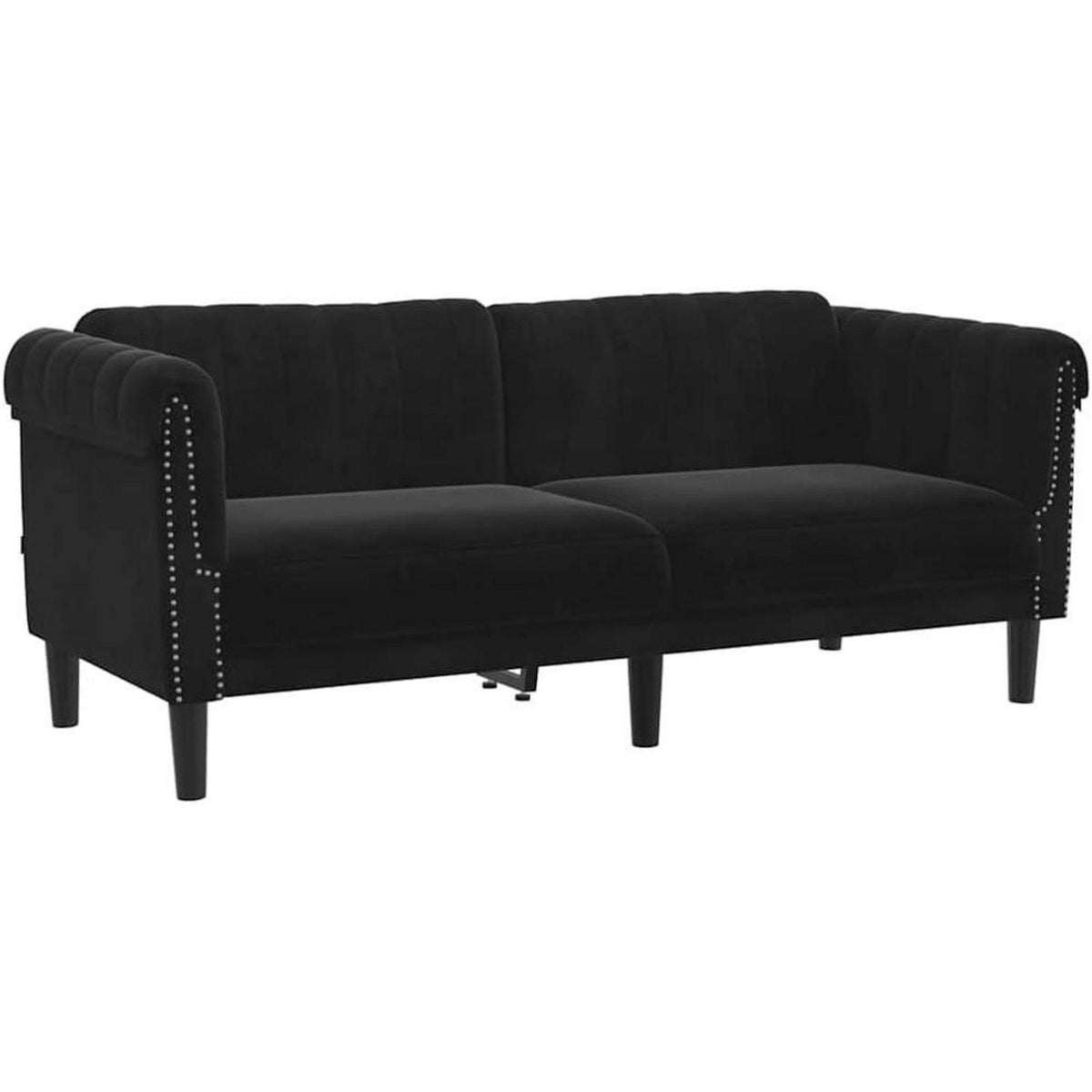 2-Sitzer Sofa Schwarz Samt | Moderner Akzentstuhl mit Kissen