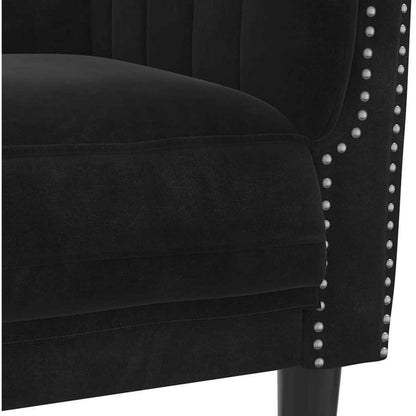 2-Sitzer Sofa Schwarz Samt | Moderner Akzentstuhl mit Kissen