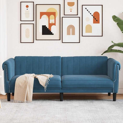 3-Sitzer Sofa Blau Samt – Schlafsofa mit Memory Schaum