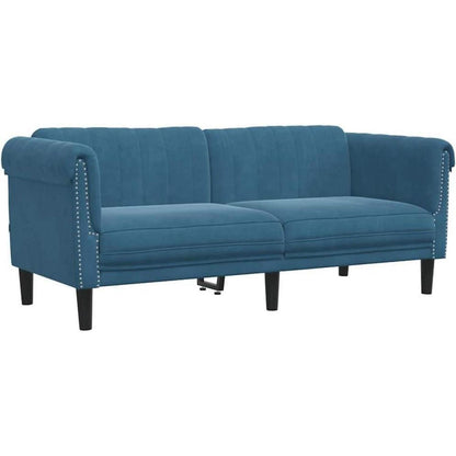2-Sitzer Sofa Blau Samt – Bequemer Lesesessel mit Holzbeinen