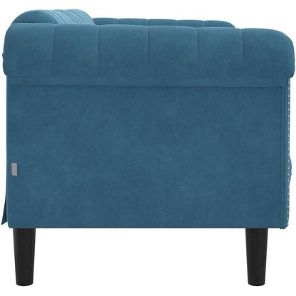 2-Sitzer Sofa Blau Samt – Bequemer Lesesessel mit Holzbeinen