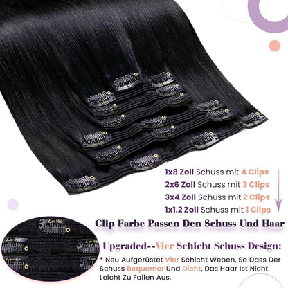 Echthaar Clip-Ins Schwarz 65cm – Volumenset
