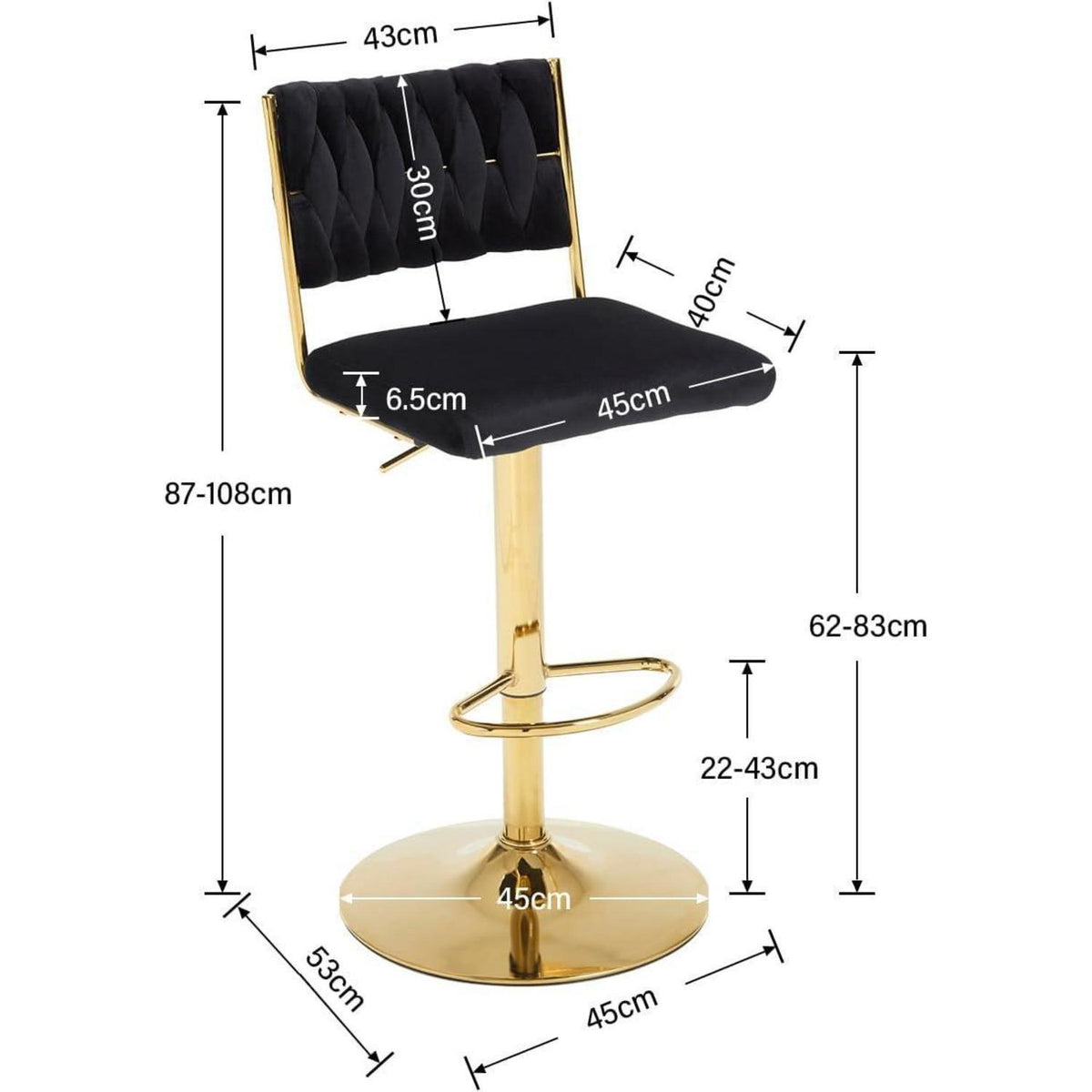 Barhocker 2er Set, Drehbar, Höhenverstellbar, Schwarz