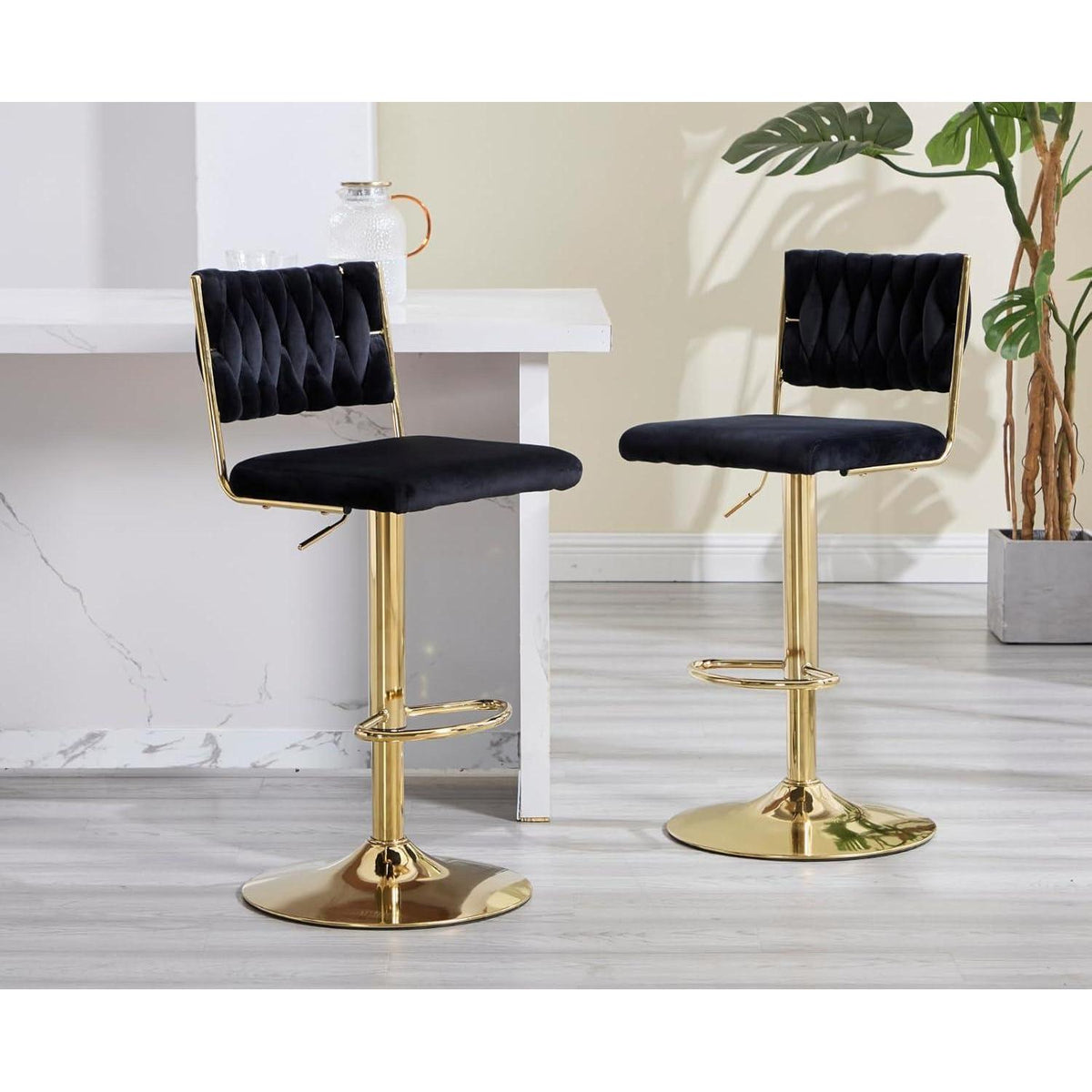 Barhocker 2er Set, Drehbar, Höhenverstellbar, Schwarz